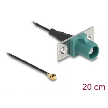 Kabel koncentryczny DELOCK 90732 — FAKRA E na I-PEX MHF1, 0,2 m, 1,13 mm, czarny/turkusowy