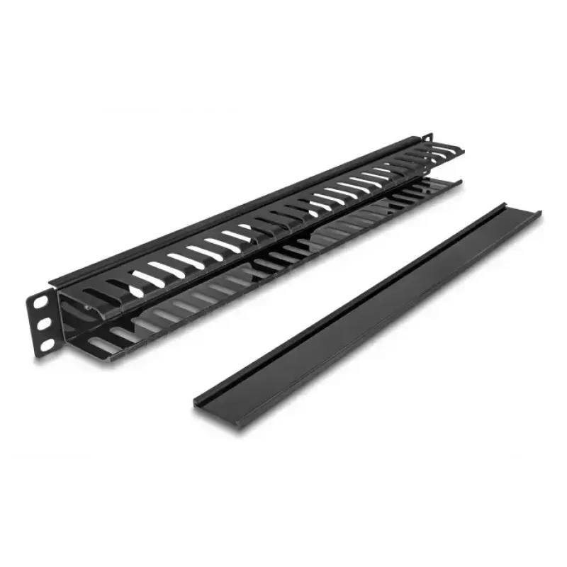 Panel prowadzenia kabli DELOCK 19 cali 1U z 2 otworami, metal/tworzywo, czarny