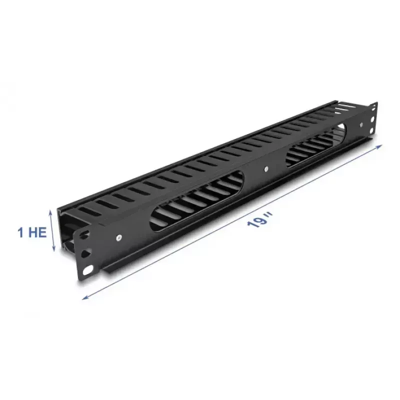 Panel prowadzenia kabli DELOCK 19 cali 1U z 2 otworami, metal/tworzywo, czarny