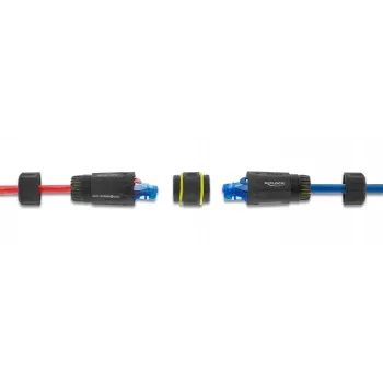 Adapter złącza DELOCK gniazdo RJ45 na gniazdo RJ45 z gwintem M23 dla Cat.6a/Cat.7, IP68, czarny