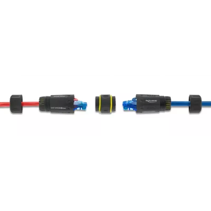 Adapter złącza DELOCK gniazdo RJ45 na gniazdo RJ45 z gwintem M23 dla Cat.6a/Cat.7, IP68, czarny