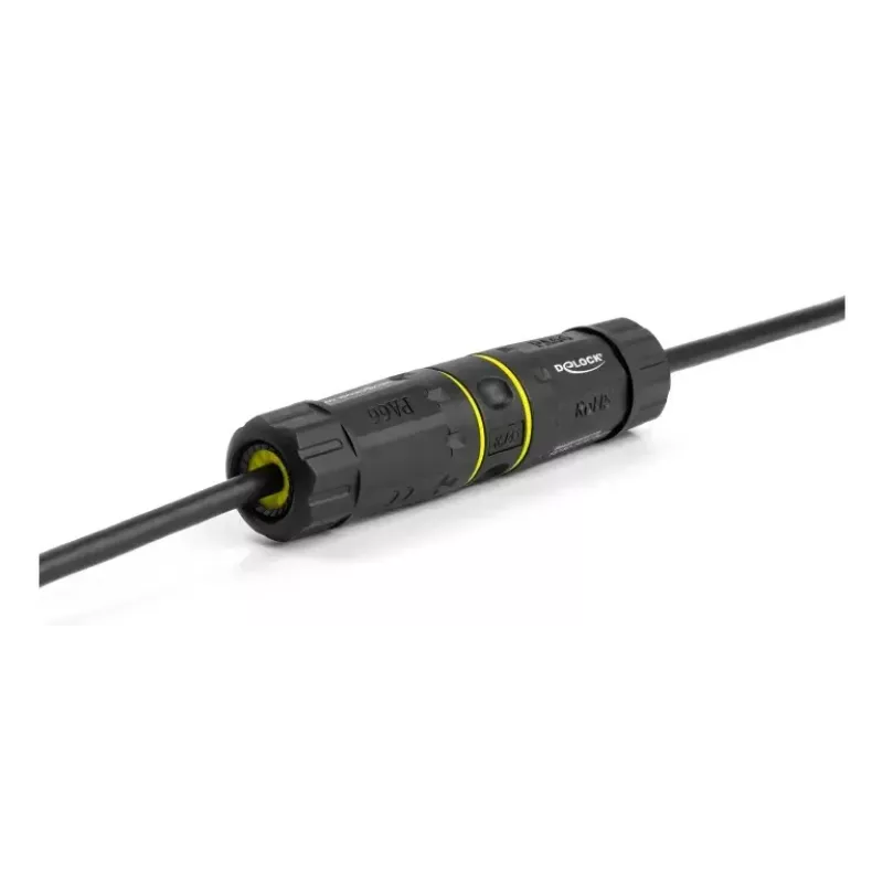 Adapter złącza DELOCK gniazdo RJ45 na gniazdo RJ45 z gwintem M23 dla Cat.6a/Cat.7, IP68, czarny
