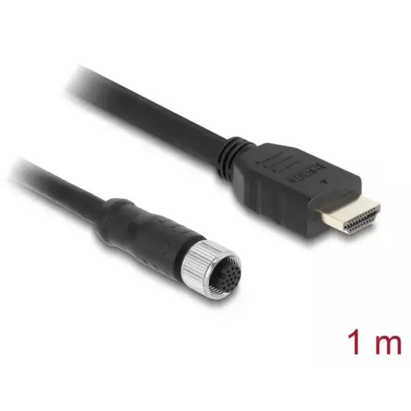 Kabel DELOCK M12 A-kodowany 17-stykowy (żeński) na HDMI (męski) — 1 m, czarny