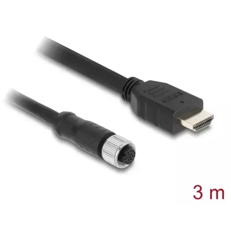 DELOCK M12 A-coded 17-pin (female) to HDMI (male) kabel 3 m