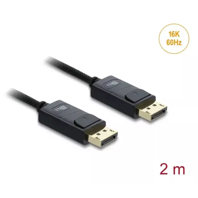 Kabel koncentryczny DELOCK DisplayPort 16K 60 Hz 80 Gb/s, DisplayPort do DisplayPort, 2 m, czarny, oplot w oplocie