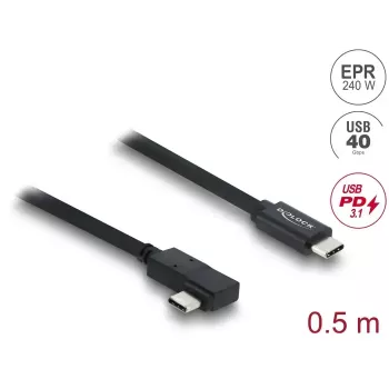 DELOCK koncentryczny kabel USB4 Gen 3x2 kątowy lewo/prawo USB-C do USB-C 40 Gbps USB PD 3.1 240 W 0.5 m