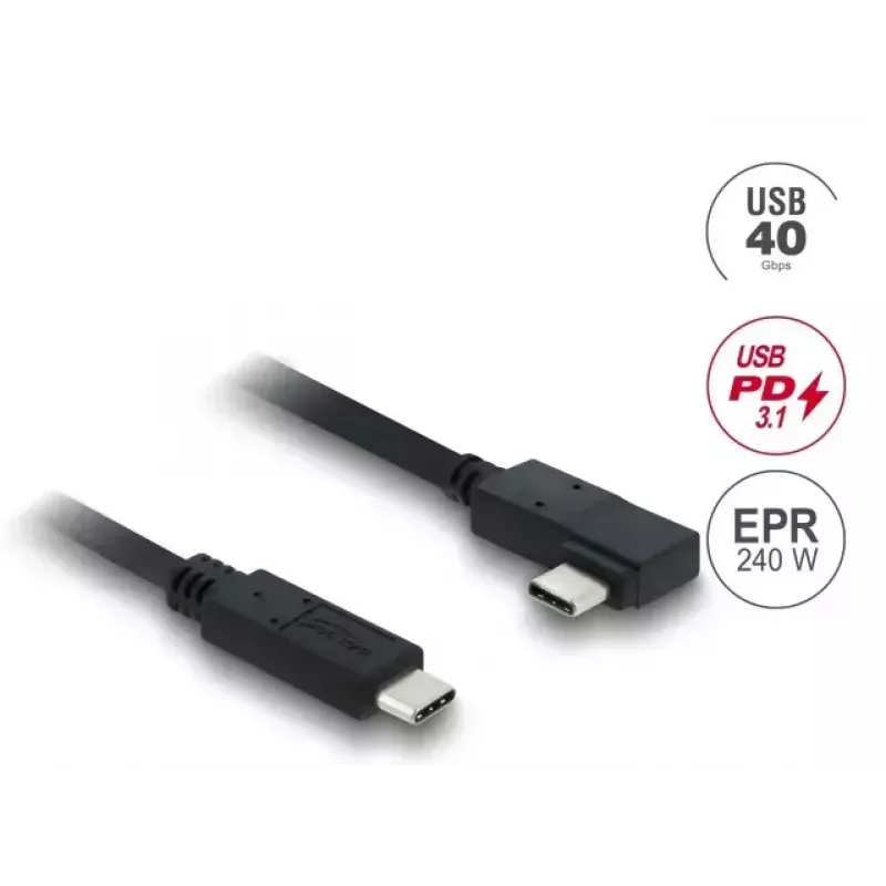 Kabel koncentryczny DELOCK USB4 Gen 3x2 USB-C do USB-C 40 Gb/s PD 3.1 240 W kątowy lewy/prawy 1 m