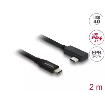 Kabel DELOCK koncentryczny USB4 Gen 3x2 40 Gbps USB-C na USB-C kątowy lewy/prawy PD 3.1 240 W 2 m