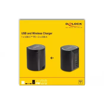 DeLOCK USB i ładowarka bezprzewodowa 1 x USB Type-C PD + 2 x USB Type-A 58 W