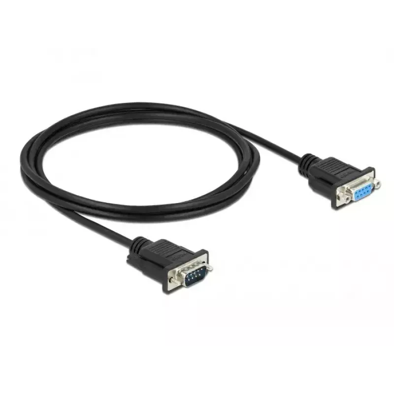 Delock kabel null modem RS-232, D-Sub 9 wtyk do gniazda, smukła obudowa złącza, 2 m, czarny