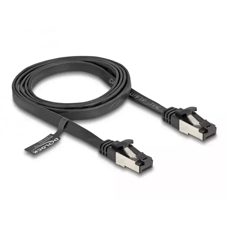 Kabel sieciowy DeLOCK RJ45 płaski patchcord wtyk na wtyk Kat.8.1 1 m czarny