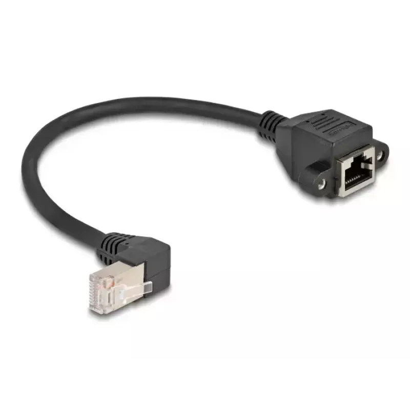 Przewód przedłużający sieciowy DeLOCK S/FTP RJ45 90° kątowy na RJ45 Kat.6A 0,25 m czarny