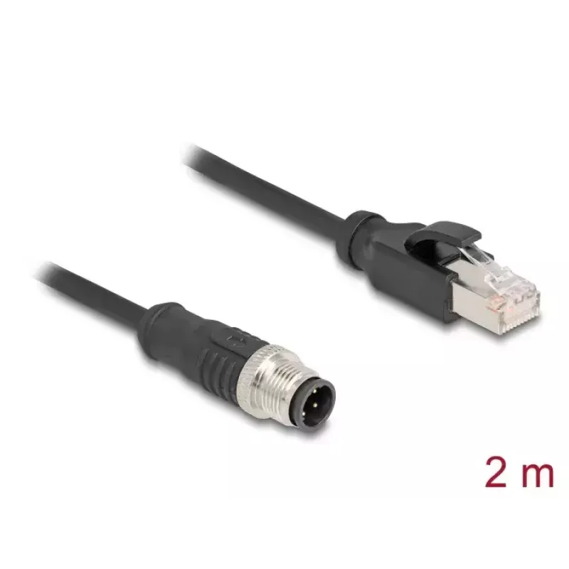 Kabel sieciowy DeLOCK M12 złącze D-kodowane 4-stykowe męskie na RJ45 męskie Cat5e 2 m czarny