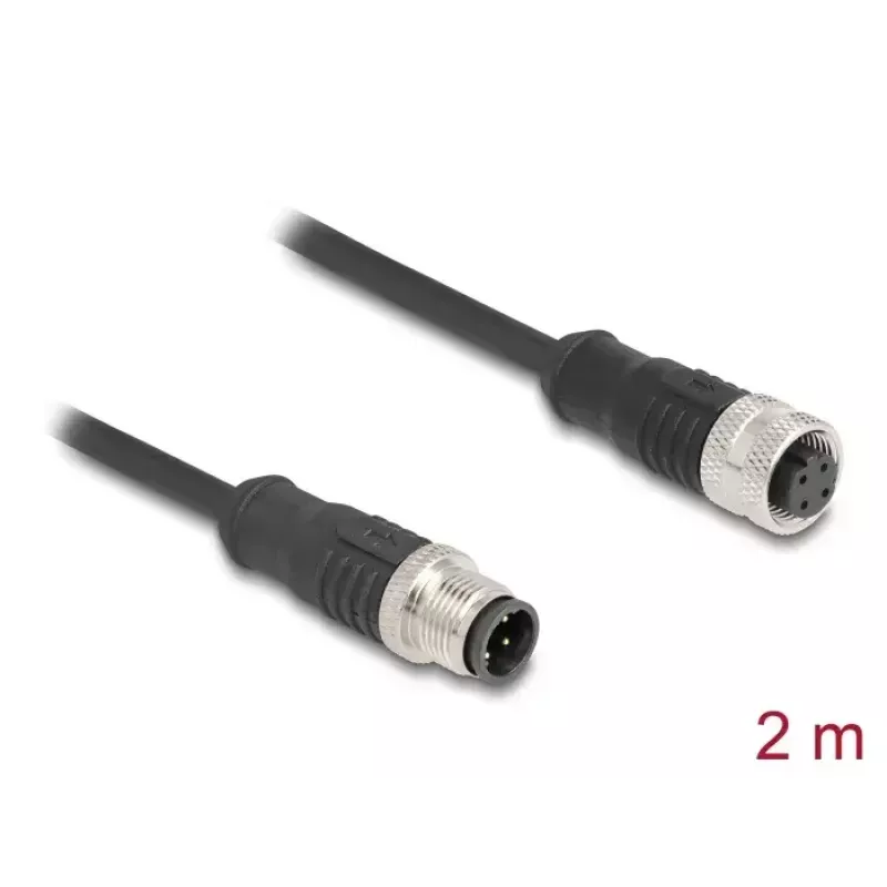 Kabel sieciowy DeLOCK M12 Kabel D-kodowany 4-pinowy męski na żeński Cat5e 2 m Czarny