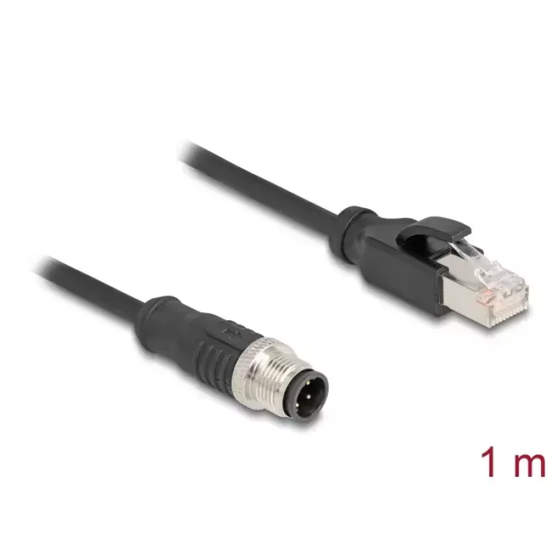 Kabel sieciowy DeLOCK M12 Kabel D-kodowany 4-pinowy wtyk męski do RJ45 wtyk męski Cat5e 1 m Czarny