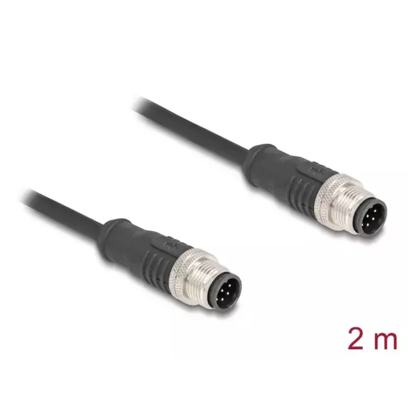 Kabel sieciowy DeLOCK M12 przewód kodowany A, 8-stykowy, wtyk do wtyku, Cat5e, 2 m, czarny