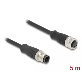 Kabel sieciowy DeLOCK M12 D-kodowany 4-pinowy wtyk do gniazda Cat5e 5 m czarny