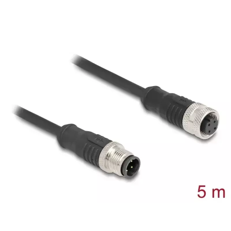 Kabel sieciowy DeLOCK M12 D-kodowany 4-pinowy wtyk do gniazda Cat5e 5 m czarny