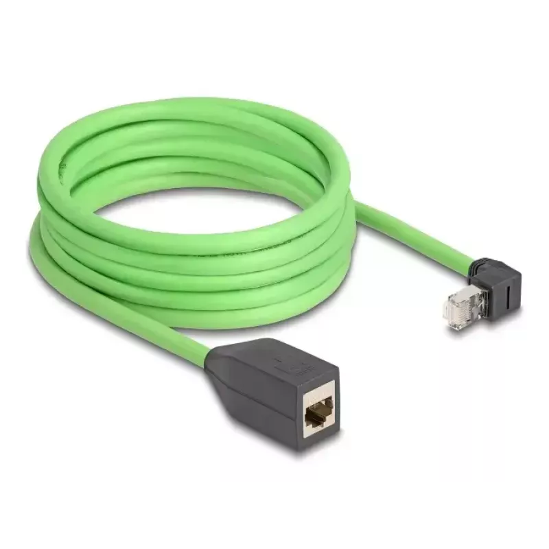 Kabel sieciowy DeLOCK RJ45 Cat.6A Wtyk kątowy do góry na gniazdo 5m zielony
