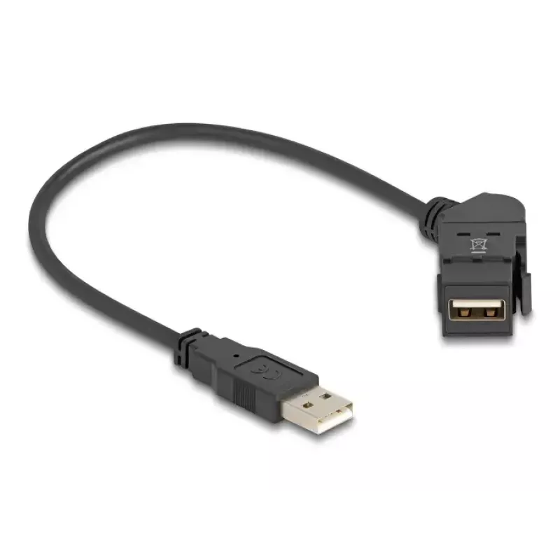 DeLOCK USB 2.0 Type-A panel mount female 45° kątowy to Type-A male 30 cm kabel Czarny