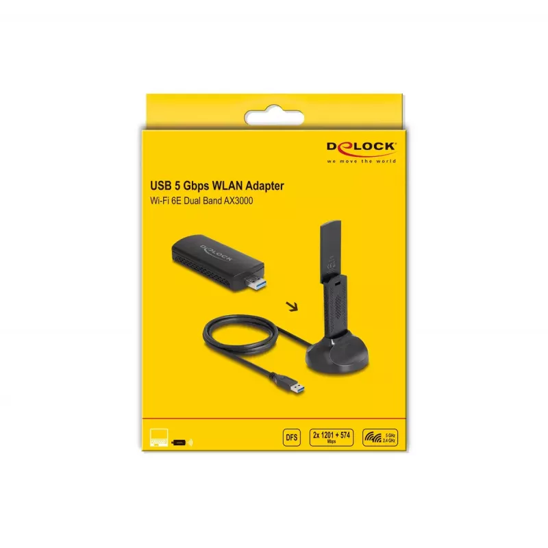 DeLOCK Wi-Fi 6E Dwuzakresowy Adapter WLAN USB AX3000 1201 Mbps