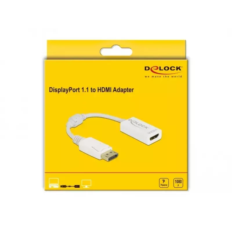 Adapter DisplayPort 1.1 męski na HDMI żeński pasywny biały DeLOCK 61015