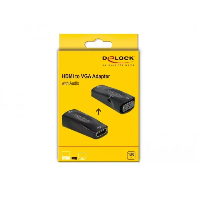 Adapter HDMI-A żeński na VGA żeński 1080p z dźwiękiem DeLOCK 66560