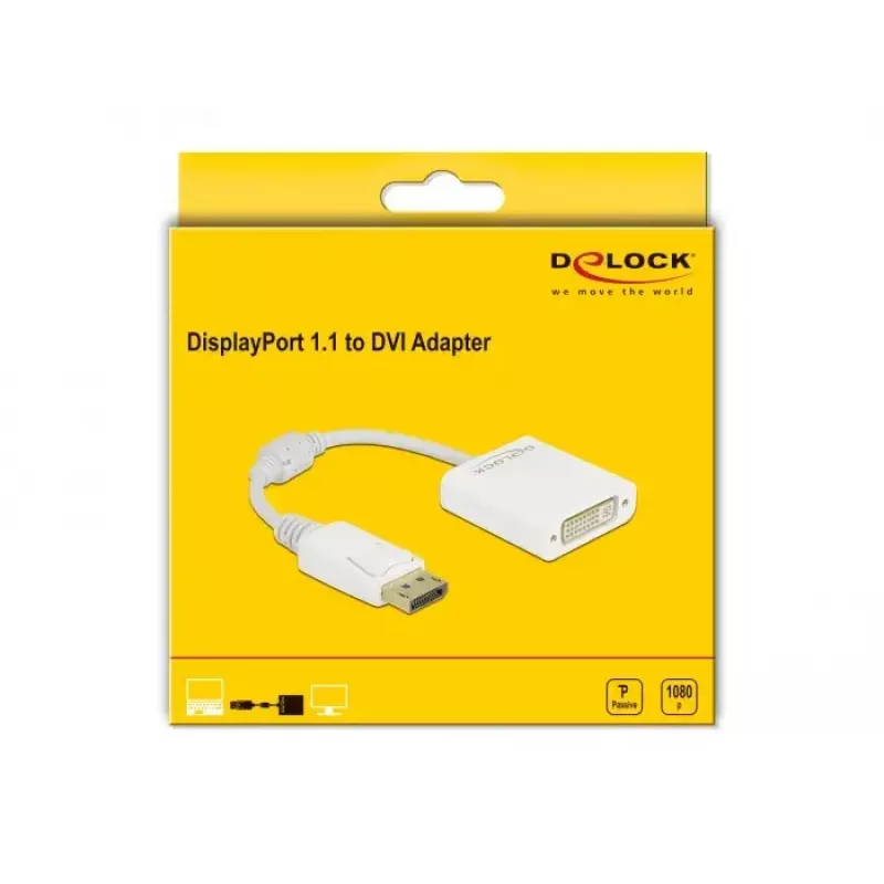 Adapter DisplayPort 1.1 męski na DVI żeński pasywny biały DeLOCK 61010