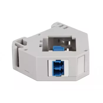 Moduł Keystone DELOCK 87189 — LC na LC duplex, kolory Niebieski/Szary/Biały, 60,1×59,4×21,6 mm