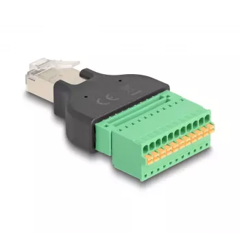 DELOCK Adapter RJ50 męski na listwę zaciskową z przyciskiem, 11-pinowa listwa zaciskowa