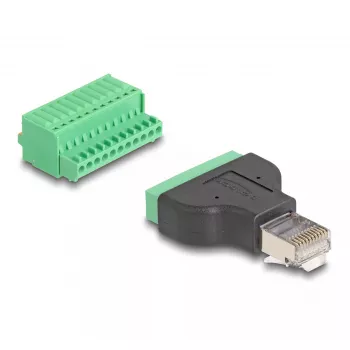 DELOCK Adapter RJ50 męski na listwę zaciskową z przyciskiem, 11-pinowa listwa zaciskowa