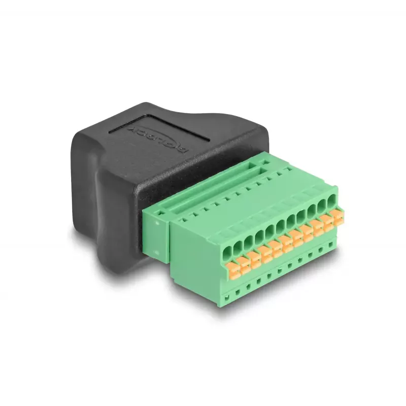 Adapter DeLOCK RJ50 żeński do listwy zaciskowej z 11-pinową listwą zaciskową z przyciskiem