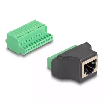 Adapter DeLOCK RJ50 żeński do listwy zaciskowej z 11-pinową listwą zaciskową z przyciskiem