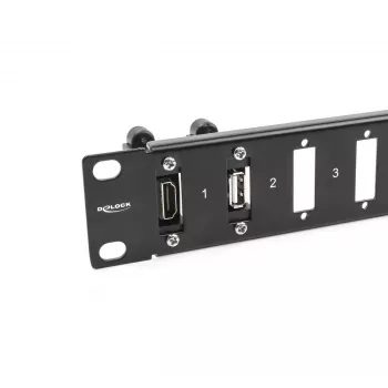DeLOCK Panel 19-calowy do adapterów, 16 portów, czarny, montaż w szafie rack 1U