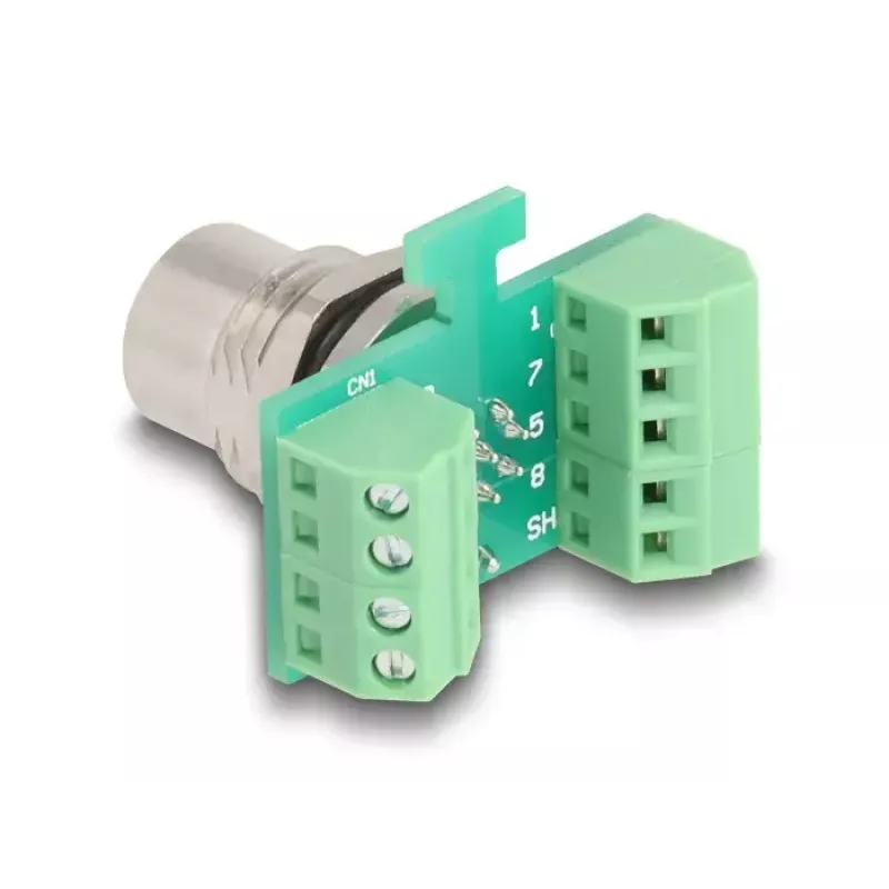 Adapter modułu transferowego DeLOCK M12 8-stykowe gniazdo z kodowaniem A na 9-stykową listwę zaciskową