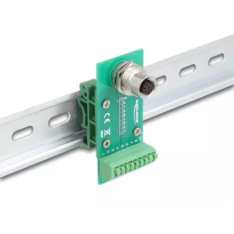 DeLOCK Adapter modułu transferowego M12 żeński 8-pinowy z kodowaniem A na blok zacisków 9-pinowy