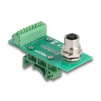 DeLOCK Adapter modułu transferowego M12 żeński 8-pinowy z kodowaniem A na blok zacisków 9-pinowy