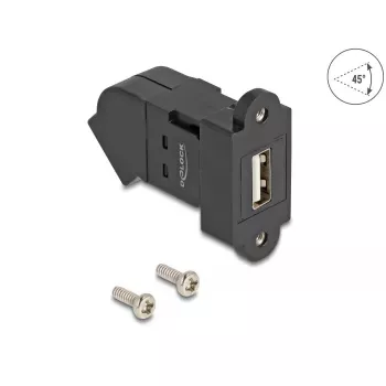 DeLOCK USB 2.0 Type-A panel mount female to Type-A female 45° kątowy Czarny
