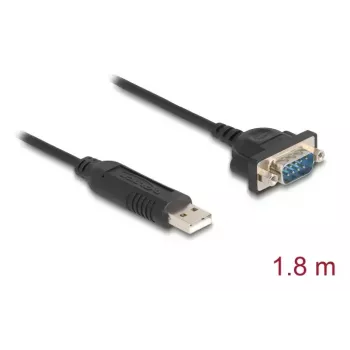 Adapter DELOCK USB RS-232 USB 2.0 na D-Sub 9 męski z nakrętkami, USB Type-A na RS-232, 1,8 m, czarny