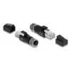 Adapter DELOCK M12 z kodowaniem D, 4-stykowy, żeński na wtyk RJ45, pozłacane styki, czarny
