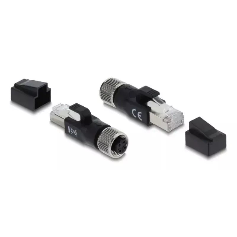 Adapter DELOCK M12 z kodowaniem D, 4-stykowy, żeński na wtyk RJ45, pozłacane styki, czarny