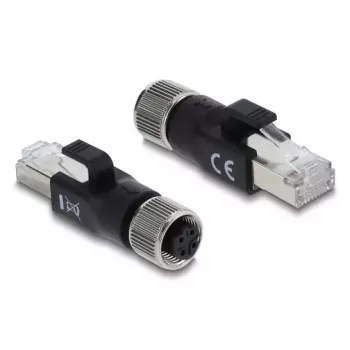 Adapter DELOCK M12 z kodowaniem D, 4-stykowy, żeński na wtyk RJ45, pozłacane styki, czarny