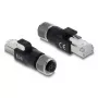 Adapter DELOCK M12 z kodowaniem D, 4-stykowy, żeński na wtyk RJ45, pozłacane styki, czarny