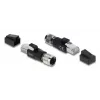Adapter M12 X-kodowany 8-pinowy żeński na wtyk RJ45, DELOCK 90834, pozłacane styki, czarny