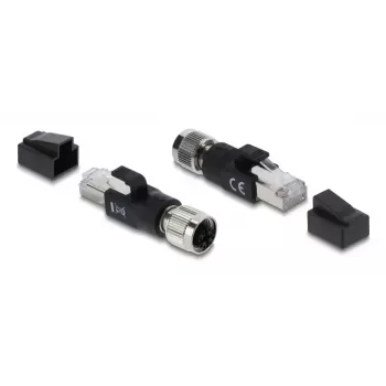 Adapter M12 X-kodowany 8-pinowy żeński na wtyk RJ45, DELOCK 90834, pozłacane styki, czarny