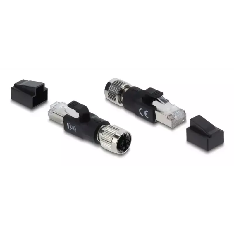 Adapter M12 X-kodowany 8-pinowy żeński na wtyk RJ45, DELOCK 90834, pozłacane styki, czarny