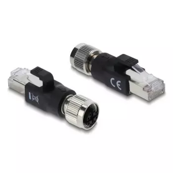 Adapter M12 X-kodowany 8-pinowy żeński na wtyk RJ45, DELOCK 90834, pozłacane styki, czarny