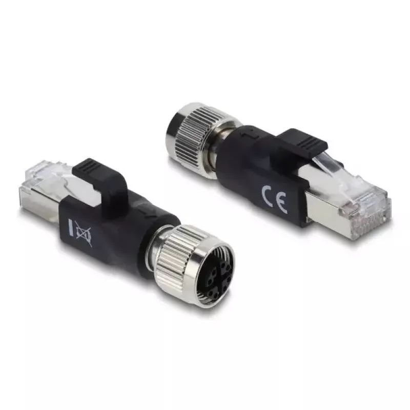 Adapter M12 X-kodowany 8-pinowy żeński na wtyk RJ45, DELOCK 90834, pozłacane styki, czarny