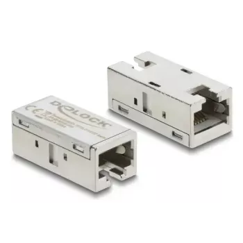 Adapter Coupler RJ45 jack-to-jack Cat.6A metal — DELOCK, płaski, srebrny, 15.6×33.1×13.1 mm