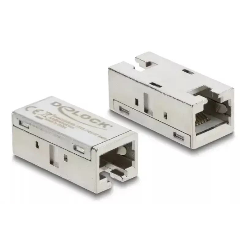 Adapter Coupler RJ45 jack-to-jack Cat.6A metal — DELOCK, płaski, srebrny, 15.6×33.1×13.1 mm